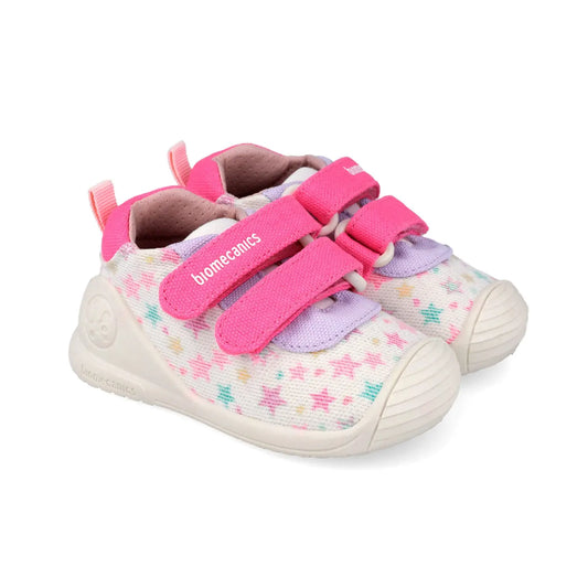 Ροζ βρεφικά sneakers Biomecanics για κορίτσι με διπλό velcro και ανατομική σόλα Biogateo.