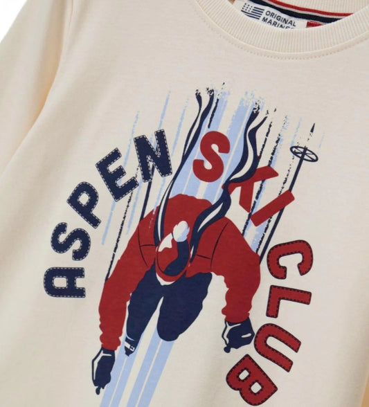 Μακρυμάνικη μπλούζα από βαμβάκι με στρογγυλή λαιμόκοψη ριμπ. Μαλακή και άνετη, διακοσμημένη με στάμπα για ένα καθημερινό και μοντέρνο στυλ.