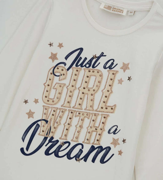 Άνετη και μοντέρνα μπλούζα από ελαστικό βαμβάκι, με στρογγυλή λαιμόκοψη και μακριά μανίκια, διακοσμημένη με τύπωμα και διακοσμητικές λεπτομέρειες στο μπροστινό μέρος.