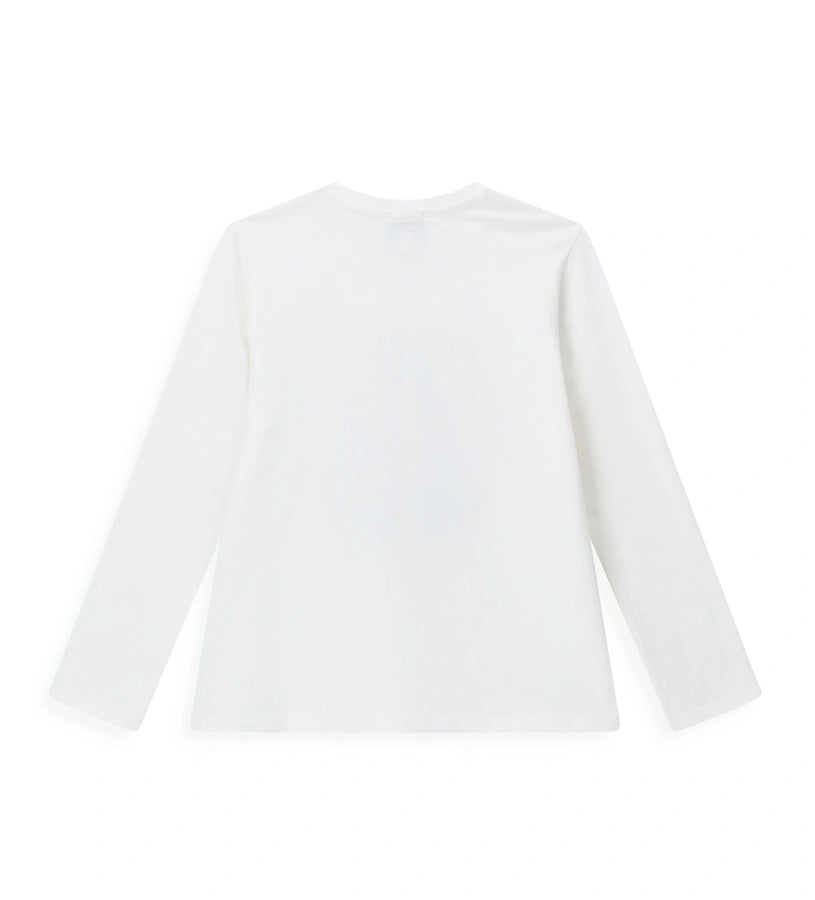 Μπλούζα από ελαστικό βαμβάκι με στρογγυλή λαιμόκοψη και μακριά μανίκια. Διακοσμημένη με τύπωμα και παγιέτες στο μπροστινό μέρος, για άνετη αλλά εξαιρετικά μοντέρνα εμφάνιση.