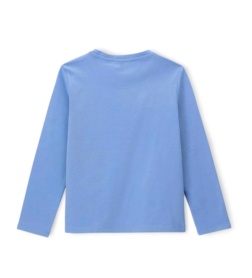 Μπλούζα από ελαστικό βαμβάκι με στρογγυλή λαιμόκοψη και μακριά μανίκια. Διακοσμημένη με τύπωμα, στρας και παγιέτες στο μπροστινό μέρος, για άνετη αλλά εξαιρετικά μοντέρνα εμφάνιση.