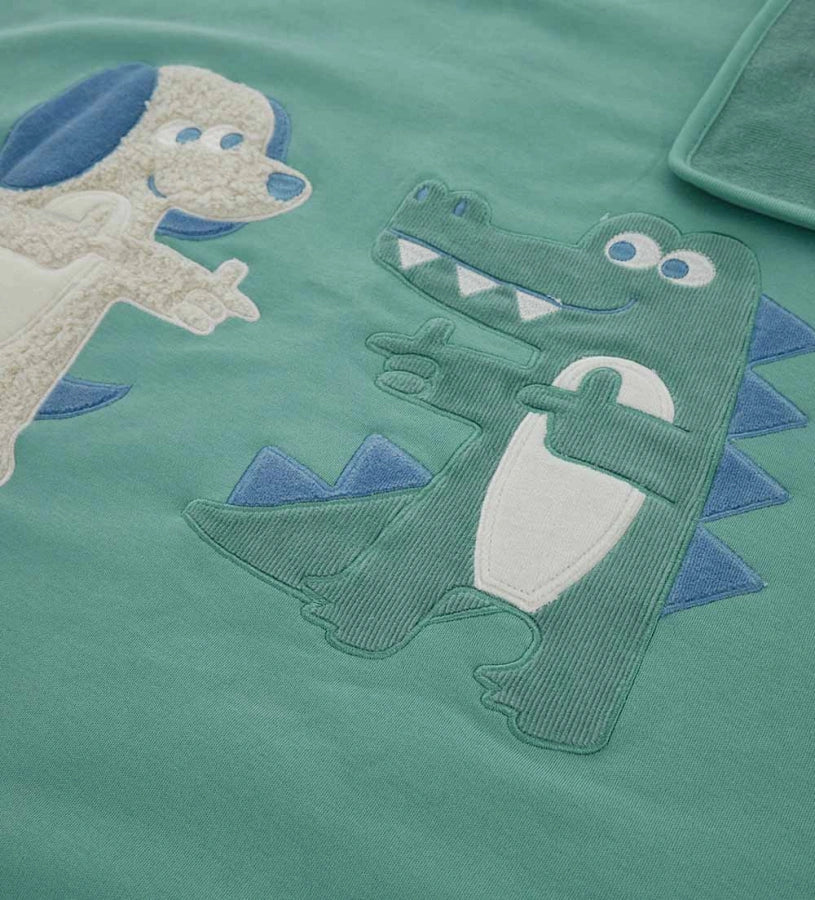 Original Marines Βρεφική Κουβερτούλα Πράσινη με Σκυλάκι και Κροκοδειλάκι FF25