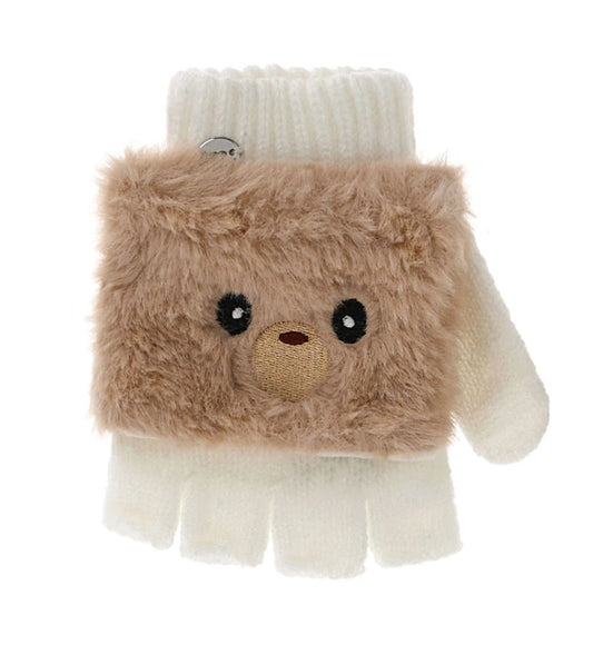 Γάντια χωρίς δάχτυλα με απλικέ αρκουδάκι από ψεύτικη γούνα τύπου teddy, ιδανικά για να προσθέσουν μια γλυκιά και ζεστή πινελιά στις χειμερινές εμφανίσεις.