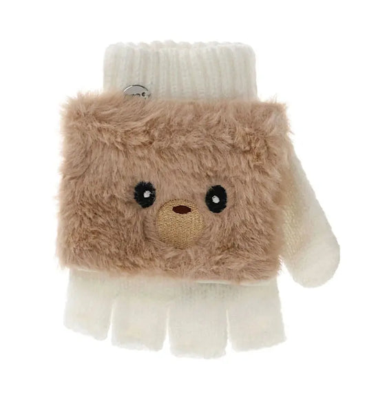 Γάντια χωρίς δάχτυλα με απλικέ αρκουδάκι από ψεύτικη γούνα τύπου teddy, ιδανικά για να προσθέσουν μια γλυκιά και ζεστή πινελιά στις χειμερινές εμφανίσεις.