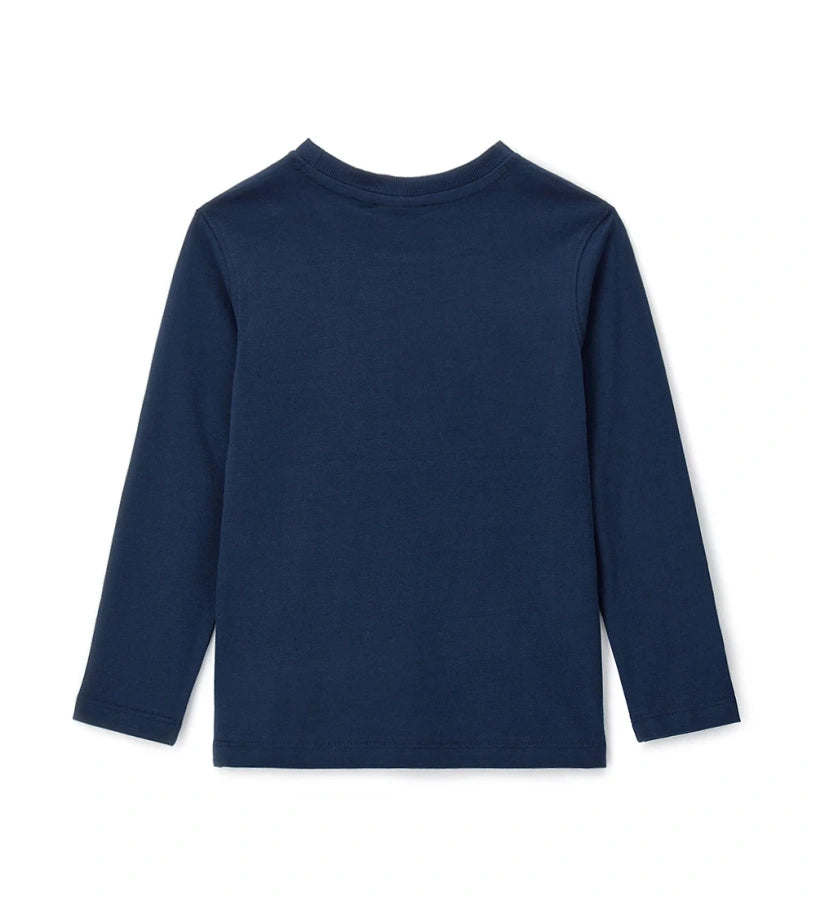 Μπλε μπλούζα Sonic με μακριά μανίκια από ζεστό βαμβάκι, ριμπ λαιμόκοψη και μπροστινό τύπωμα με λεπτομέρειες flock για μια απαλή και πρωτότυπη πινελιά.