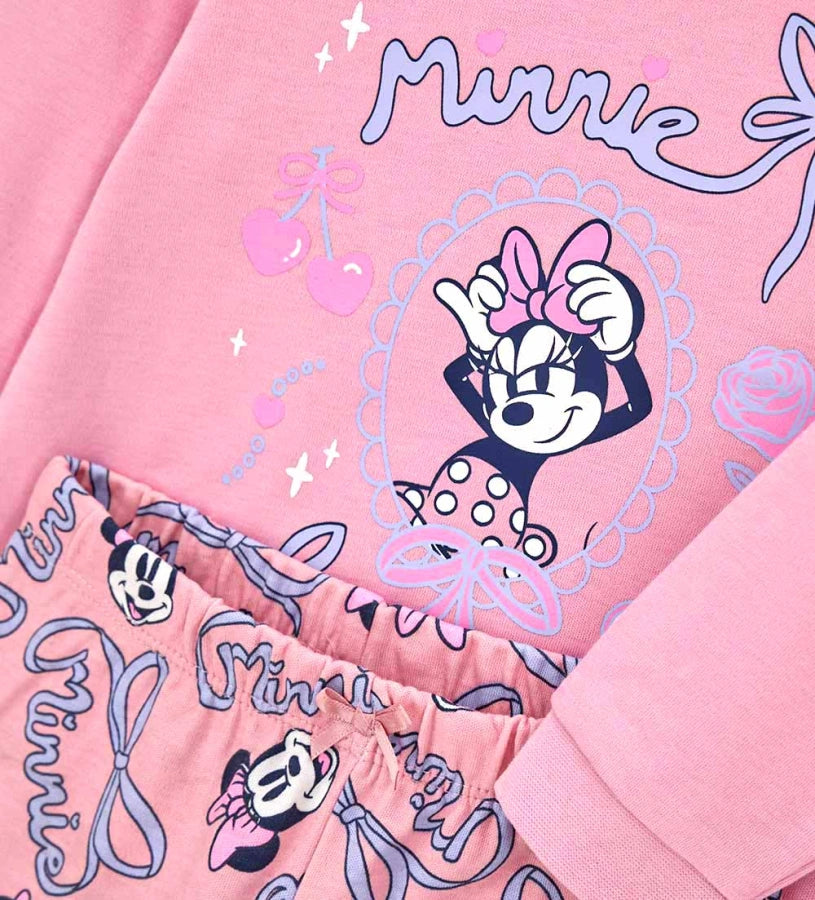 ροζ βρεφική βαμβακερή πυτζάμα Original Marines με στάμπα Disney Minnie Mouse και παντελόνι allover print.