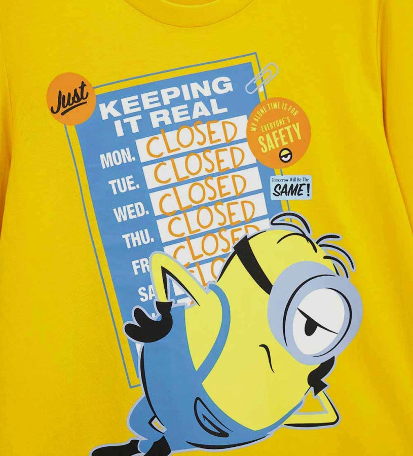 κίτρινη αγορίστικη βαμβακερή πυτζάμα Original Marines Minions με γκρι παντελόνι.
