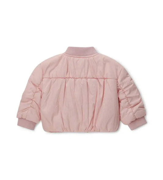 Ροζ πουπουλένιο μπομπέρ Original Marines για κορίτσι 6 μηνών–5 ετών με φιόγκους και φερμουάρ για ζεστασιά σε παιδικό σταθμό και βόλτες