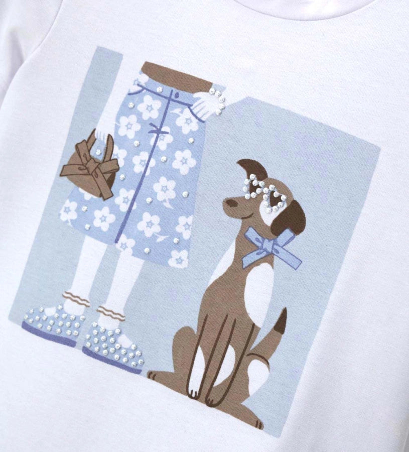 Παιδικό λευκό T-shirt για κορίτσι με διακοσμητική στάμπα και glitter Original Marines.
