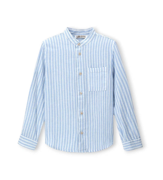 Παιδικό πουκάμισο για αγόρι λινό σε γαλάζιο χρώμα με ρυθμιζόμενα μανίκια.