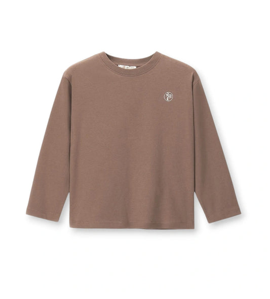 Παιδικό T-shirt για αγόρι μακρυμάνικο oversized σε καφέ χρώμα με στάμπα στο στήθος.