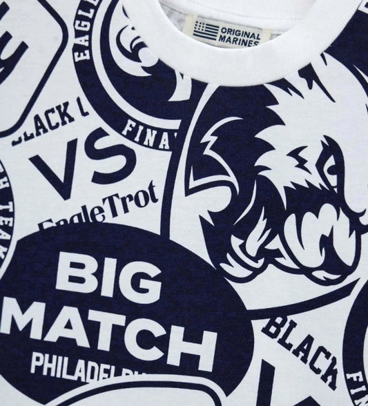 Παιδικό λευκό βαμβακερό T-shirt για αγόρι με πολύχρωμο allover print Original Marines.