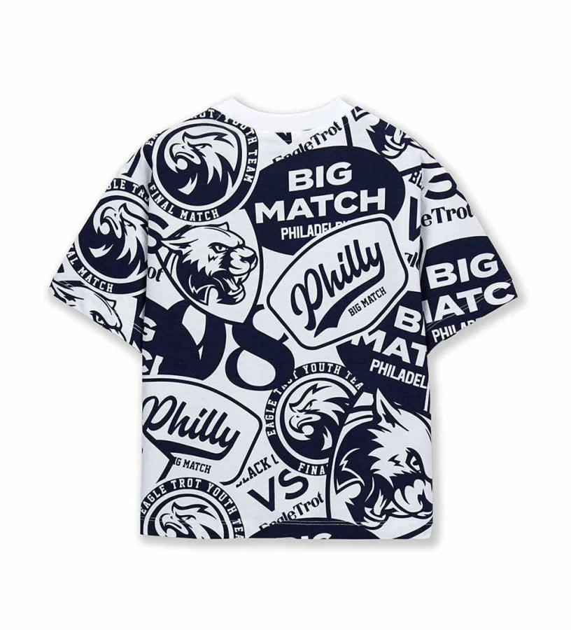 Παιδικό λευκό βαμβακερό T-shirt για αγόρι με πολύχρωμο allover print Original Marines.