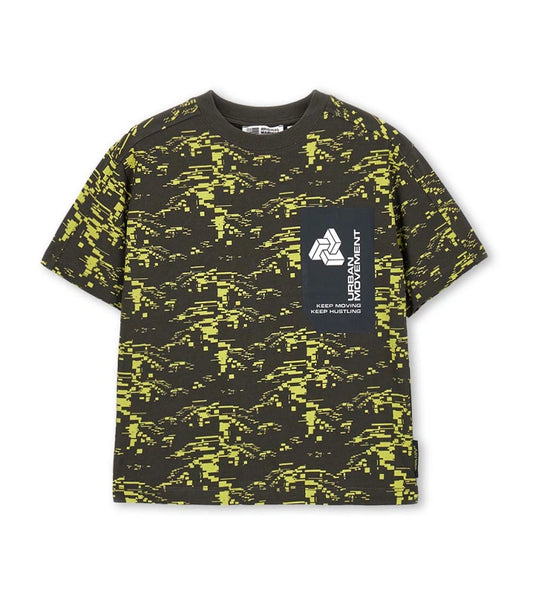 Παιδικό σκούρο καφέ T-shirt για αγόρι 7-14 ετών με oversized γραμμή Original Marines.