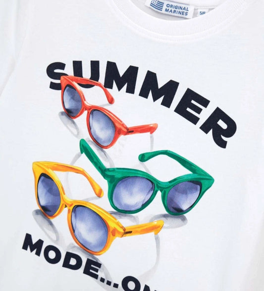 Παιδικό λευκό βαμβακερό T-shirt για αγόρι 5-14 ετών με καλοκαιρινό τύπωμα Original Marines.