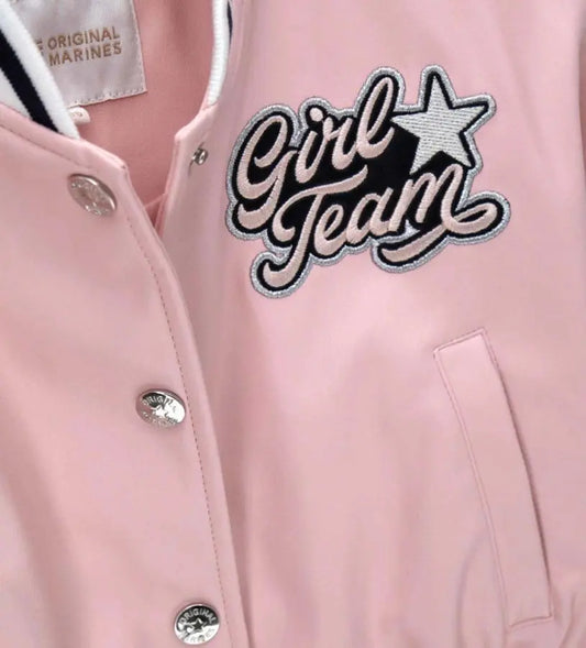 Κοριτσίστικο ροζ bomber jacket από δερματίνη Original Marines με κεντημένο σήμα και κουμπιά.
