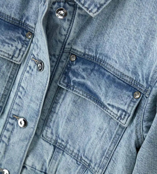 Γαλάζιο τζιν μπουφάν Original Marines κοριτσιού 5–14 ετών με rhinestone λογότυπο και κόσμημα κουμπιά για το σχολείο και casual εξόδους