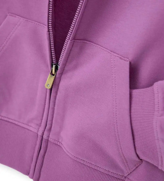 Μωβ παιδική ζακέτα Original Marines με φερμουάρ, όρθιο γιακά και ριμπ τελειώματα για κορίτσια.