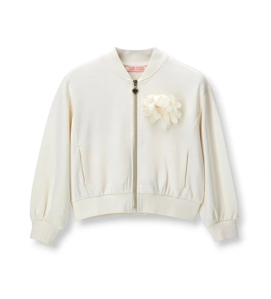 Παιδική ζακέτα φούτερ για κορίτσι σε λευκό χρώμα με λουλούδι από τούλι Original Marines.