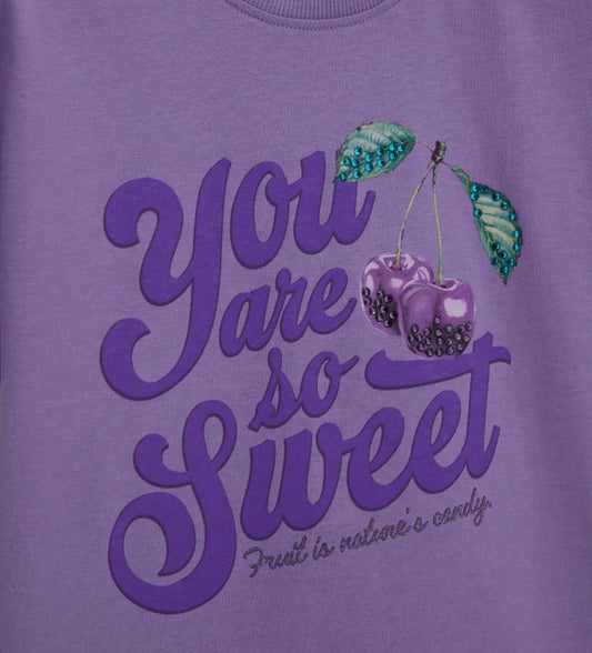 Παιδικό μωβ βαμβακερό T-shirt για κορίτσι με λαμπερό σχέδιο από στρας Original Marines.