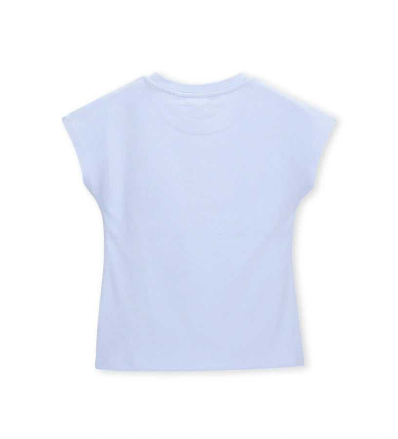 Παιδικό γαλάζιο T-shirt για κορίτσι 5-14 ετών από ελαστικό βαμβάκι με κέντημα Original Marines.