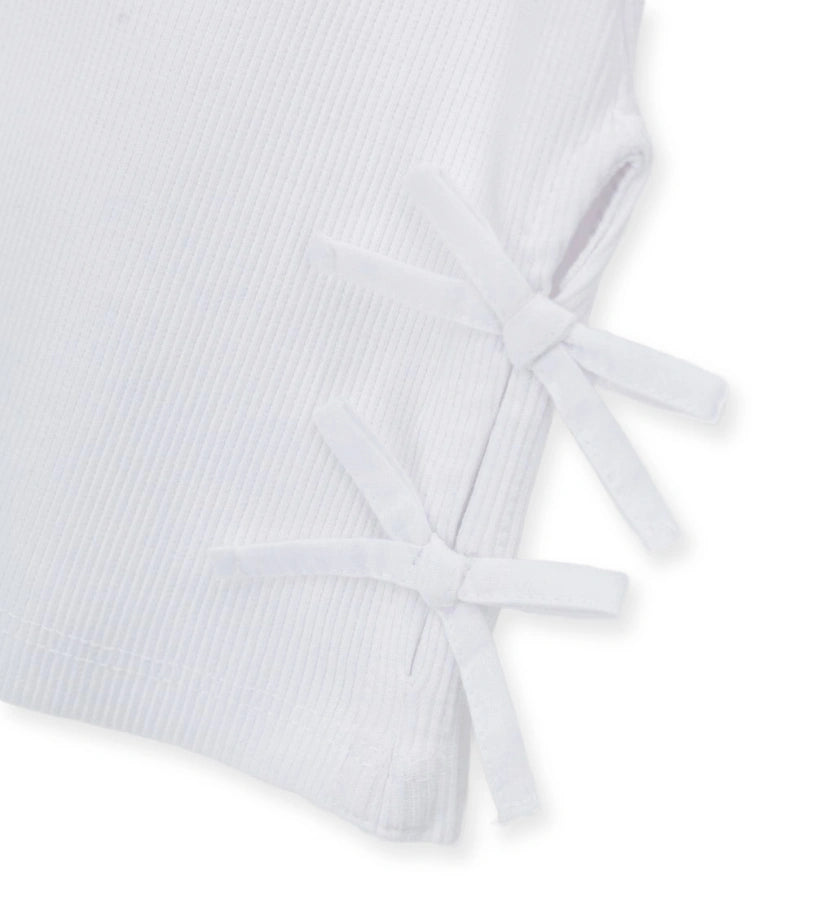 Παιδικό λευκό T-shirt για κορίτσι 5-14 ετών από ριμπ βαμβάκι με φιόγκους Original Marines.