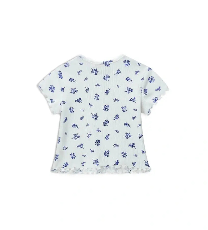Βρεφική κοντομάνικη ριμπ μπλούζα Original Marines με ολόσωμο τύπωμα από μικρά λουλούδια.