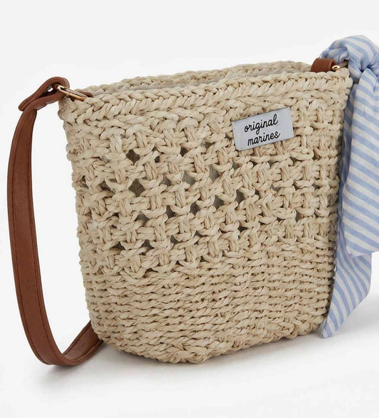 Παιδική τσάντα bucket από φυσική ψάθα raffia με ρυθμιζόμενο λουράκι Original Marines.