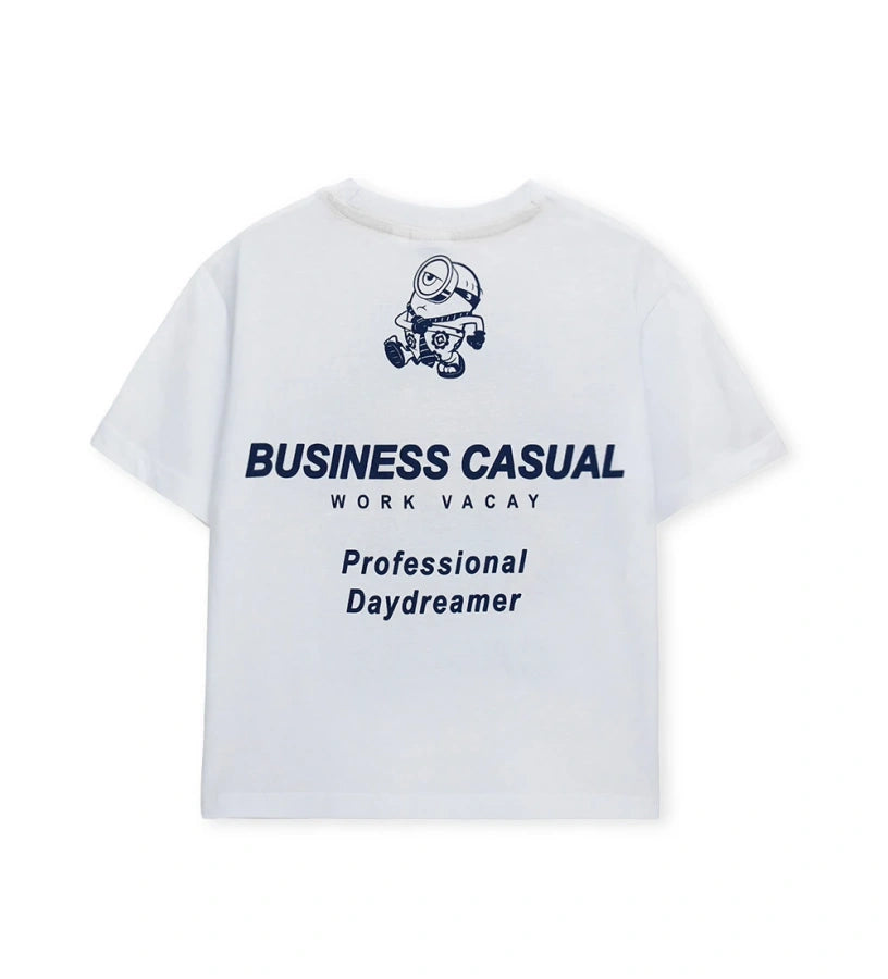 Μπροστινή όψη του αγορίστικου βαμβακερού t-shirt Minions σε λευκό χρώμα από την Original Marines, κατάλληλο για ηλικίες 5 έως 14 ετών.