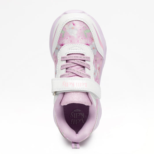Κάτοψη του Lelli Kelly sneaker που δείχνει τον ανατομικό πάτο και τα glitter κορδόνια.