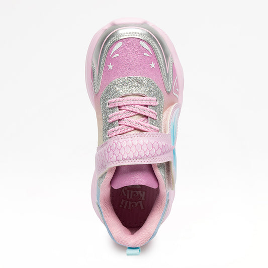 Κάτοψη του Lelli Kelly sneaker που δείχνει τον ανατομικό πάτο και τα glitter κορδόνια.