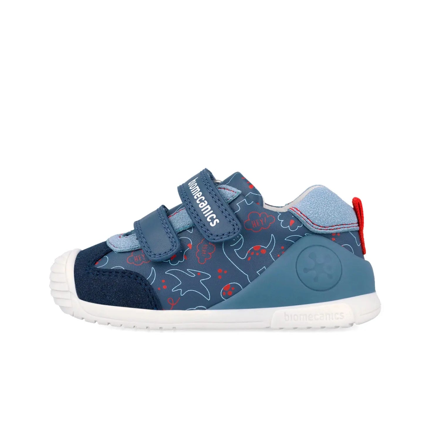 Βρεφικό sneaker Biomecanics για αγόρι σε μπλε χρώμα με παιχνιδιάρικα σχέδια και σκρατς.
