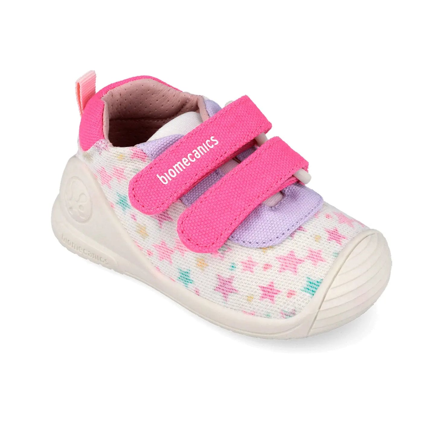 Ροζ βρεφικά sneakers Biomecanics για κορίτσι με διπλό velcro και ανατομική σόλα Biogateo.