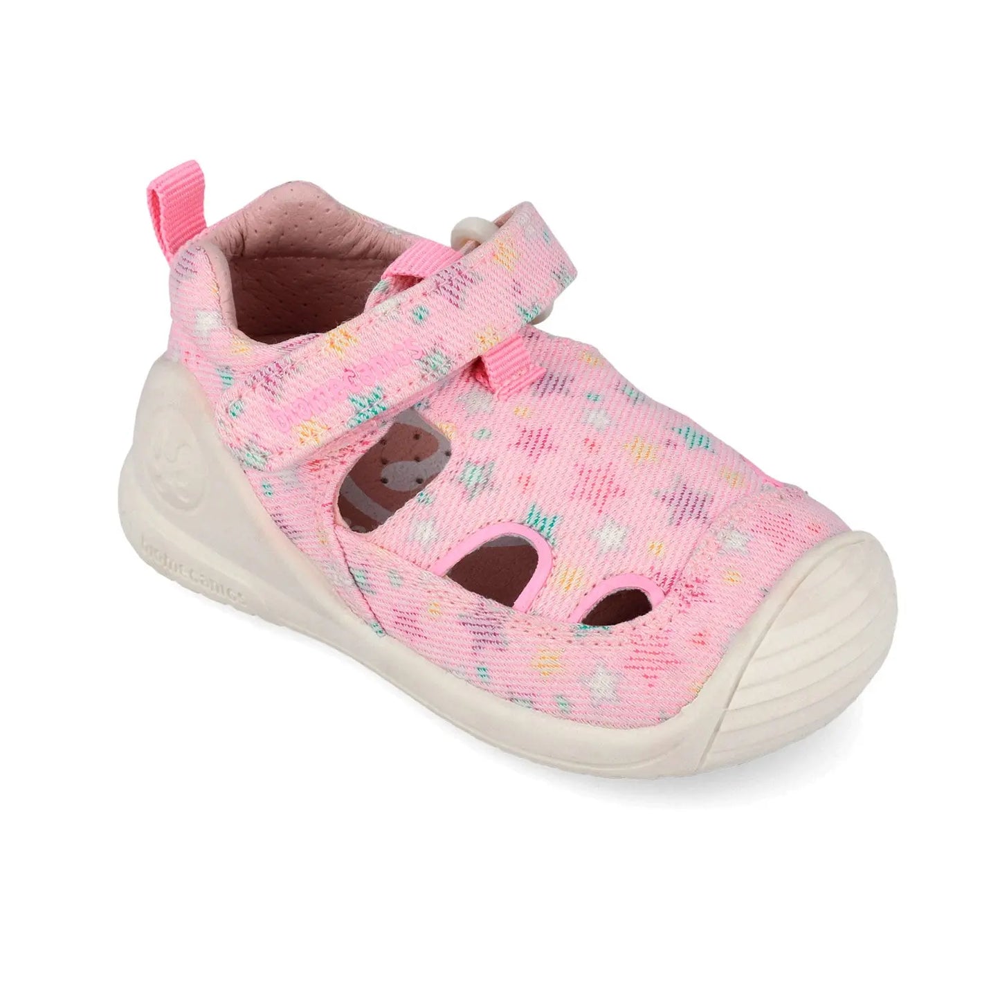 Ροζ παπουτσοπέδιλο Biomecanics κοριτσιού με αστέρια για σταθερά πρώτα βήματα σε σπίτι και παιδικό σταθμό