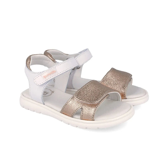 Garvalin παιδικό πέδιλο για κορίτσι λευκό χρυσό glitter velcro ανατομικό 262420-B876