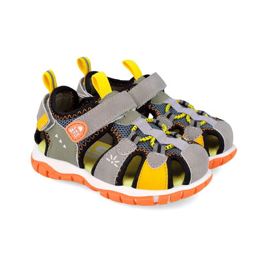 Garvalin παιδικό παπουτσοπέδιλο για αγόρι γκρι κίτρινο velcro ανατομικό mesh 262715-A156