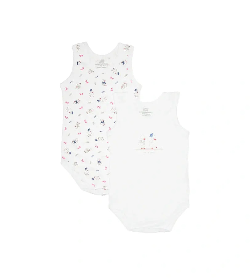 Σετ δύο βρεφικών κορμακιών αμάνικων από βαμβάκι costina

Λευκό βρεφικό body canottiera από βαμβάκι

Ροζ ριγέ βρεφικό κορμάκι αμάνικο από costina

Λεπτομέρεια ενισχυμένων τελειωμάτων και κουμπιών στο καβάλο