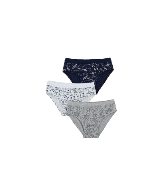 Παιδικό σλιπ σε τρία διαφορετικά σχέδια, με ψηλή ελαστική μέση για άνετη και σταθερή εφαρμογή.