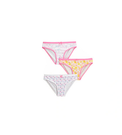 Σετ τριών παιδικών σλιπ για κορίτσι από απαλό βαμβάκι. Άνετα και αναπνεύσιμα, ιδανικά για καθημερινή χρήση.