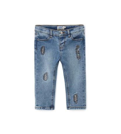 Παιδικό τζιν παντελόνι για αγόρι σε μπλε denim χρώμα με 5 τσέπες και ελαστική μέση.