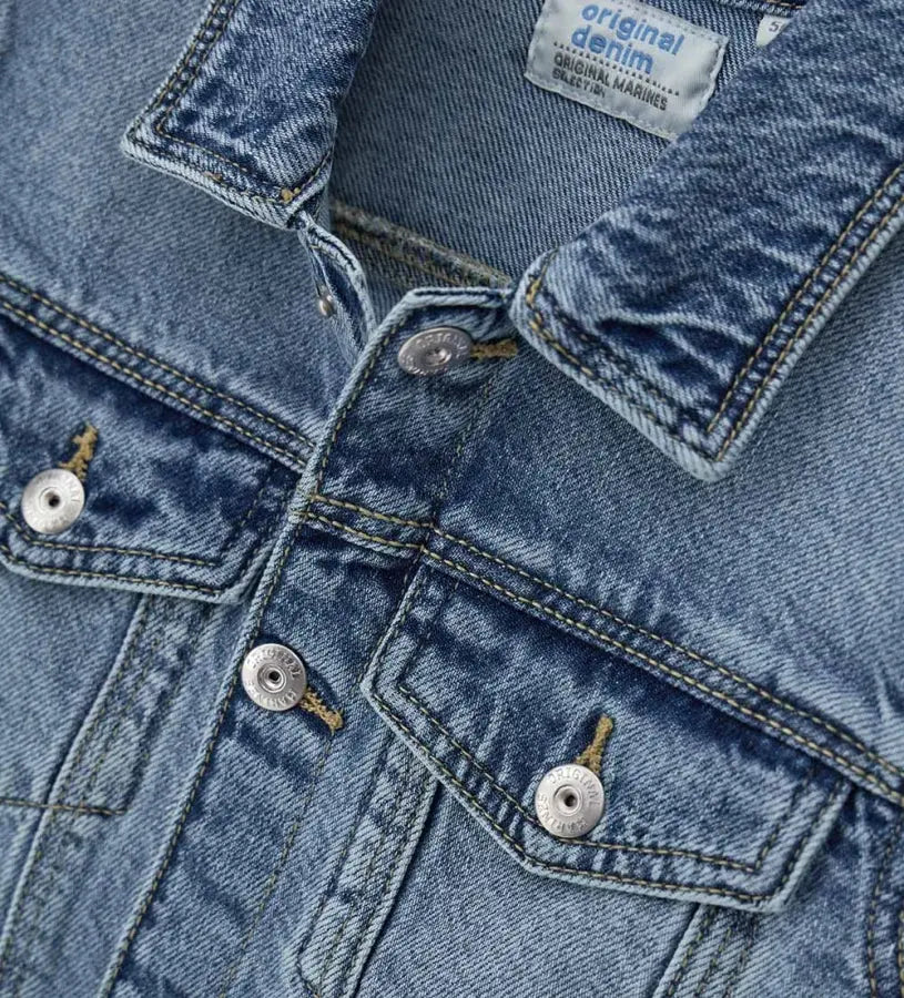 Original Marines Παιδικό Μπουφάν για Denim για αγόρι 5–14 ετών σε μπλε χρώμα με κουμπιά και τσέπες στο στήθος, κατάλληλο για σχολείο και βόλτες. Μπορεί να φορεθεί την άνοιξη και το καλοκαίρι