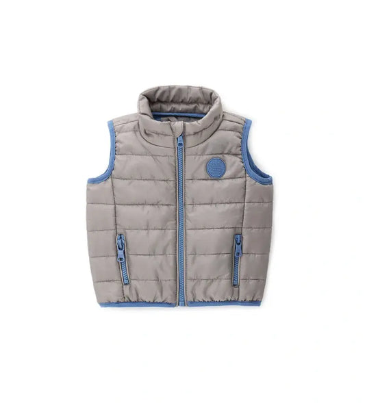 Βρεφικό αμάνικο μπουφάν για αγόρι σε γκρι χρώμα με εσωτερική επένδυση.