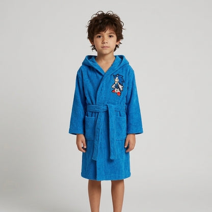 Παιδικό μπλε μπουρνούζι για αγόρι με τον Sonic στην κουκούλα Original Marines.