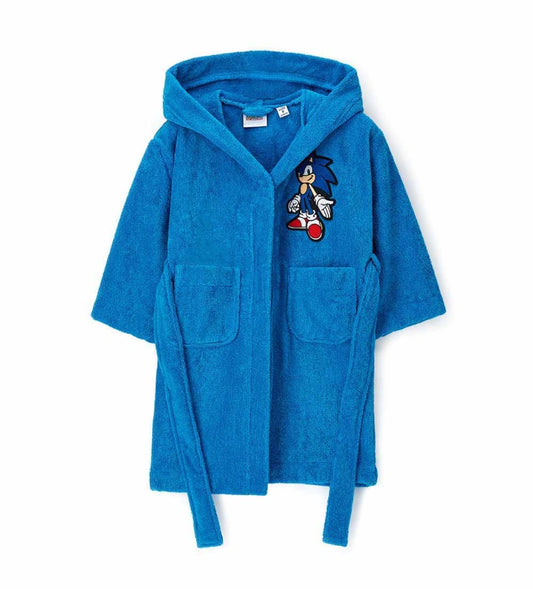 Παιδικό μπλε μπουρνούζι για αγόρι με τον Sonic στην κουκούλα Original Marines.