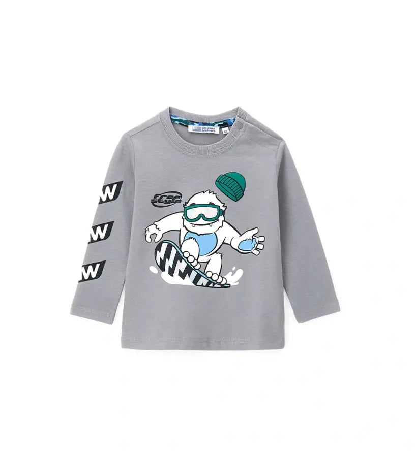 παιδική μακρυμάνικη μπλούζα από ζεστό βαμβάκι με στάμπα και με στρογγυλή λαιμόκοψη