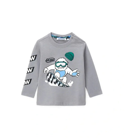 παιδική μακρυμάνικη μπλούζα από ζεστό βαμβάκι με στάμπα και με στρογγυλή λαιμόκοψη