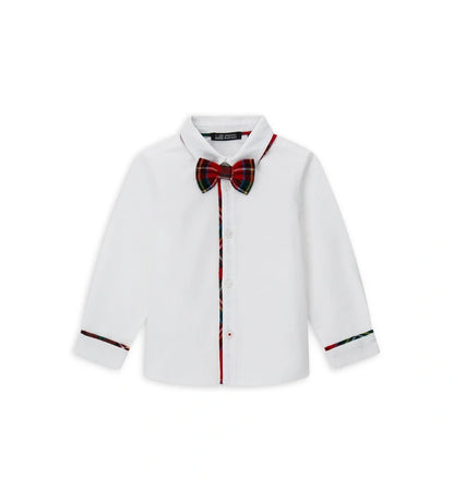 Βαμβακερό πουκάμισο με μακριά μανίκια και μπροστινό άνοιγμα με κουμπιά. Διαθέτει ρέλι και αποσπώμενο παπιγιόν από φανέλα για μια κομψή πινελιά, καθώς και κεντημένη ετικέτα στο πλάι.