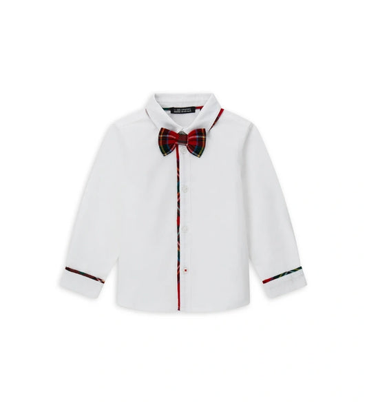 Βαμβακερό πουκάμισο με μακριά μανίκια και μπροστινό άνοιγμα με κουμπιά. Διαθέτει ρέλι και αποσπώμενο παπιγιόν από φανέλα για μια κομψή πινελιά, καθώς και κεντημένη ετικέτα στο πλάι.