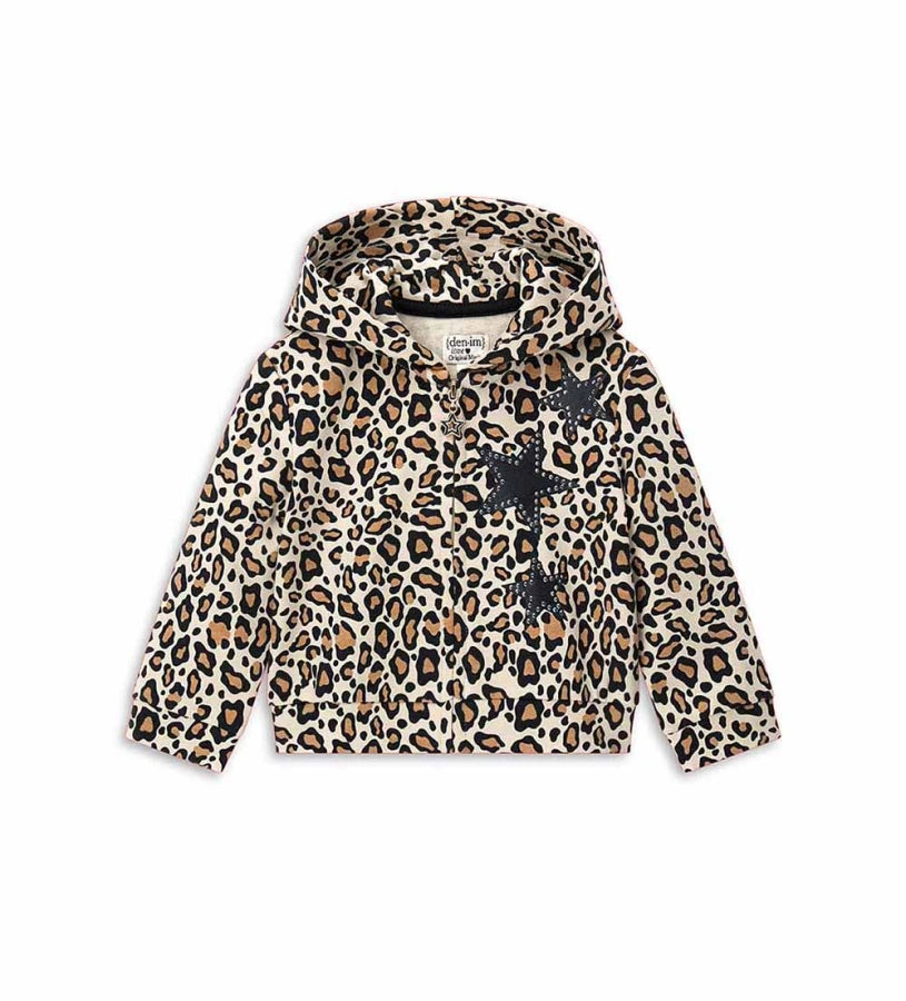 Ζεστό φούτερ από ελαστικό βαμβάκι με κουκούλα επενδεδυμένη με βαμβάκι, μακριά μανίκια και πρακτικό φερμουάρ. Πουά τύπωμα με αστέρια και θερμοκολλημένα studs.