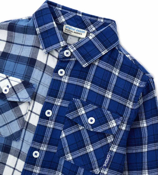 Παιδικό πουκάμισο με μακριά μανίκια και καρό σχέδιο, κουμπιά στο μπροστινό μέρος και τσέπη στο στήθος. Διαθέτει τύπωμα στο πίσω μέρος, προσφέροντας μοντέρνο και casual στυλ για κάθε περίσταση.
